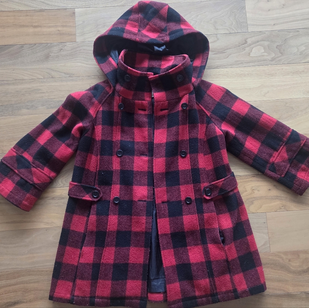 Pins & Needles Red and Black Plaid Pea Coat Size Small